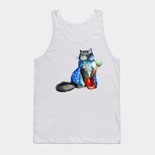 Pretty cat sorcerer with a magic staff and red boots Tank Top